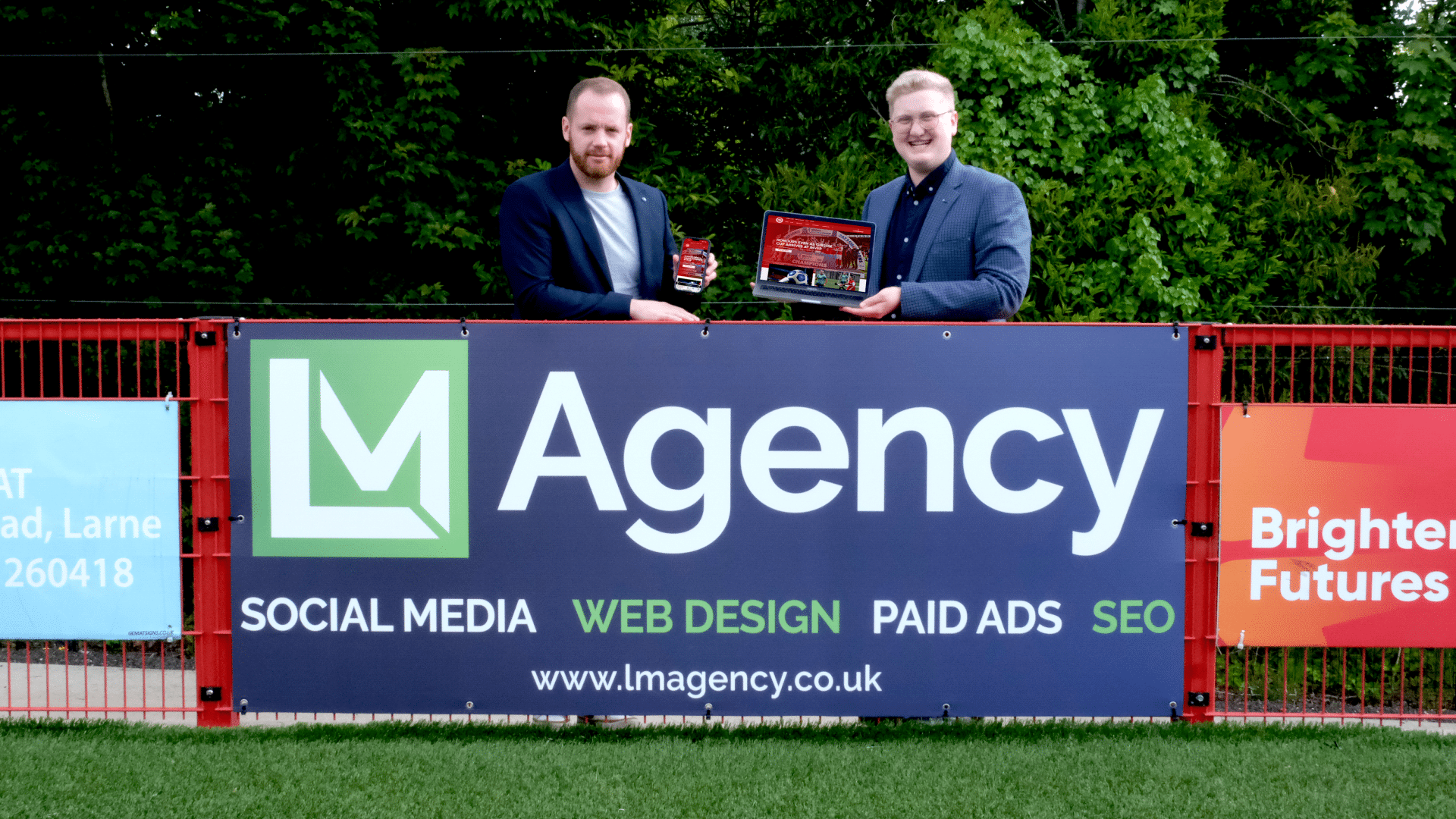 Lm Agency Successfully Launches Revamped Larne FC Website - pictured Lewis McAdam and Niall Curneen.